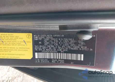 2008 Toyota Highlander Limited z USA, uszkodzony, nr VIN JTEDS42A182060843